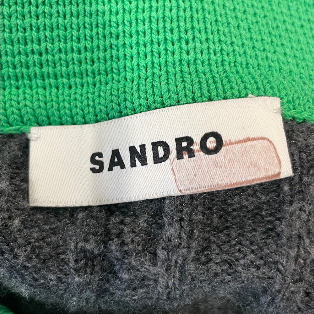Sandro Reno Sweater with Green Contrast Collar, US 10 - Picture 2 of 10